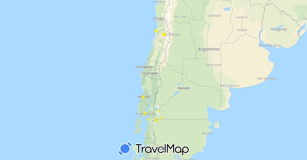 TravelMap itinerary: driving, bus, cycling in Argentina, Chile (South America)